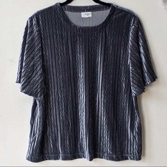 World Market Velvet Pleated Textured Blue Gray Textured Stela Velour Top S/M - Picture 4 of 5
